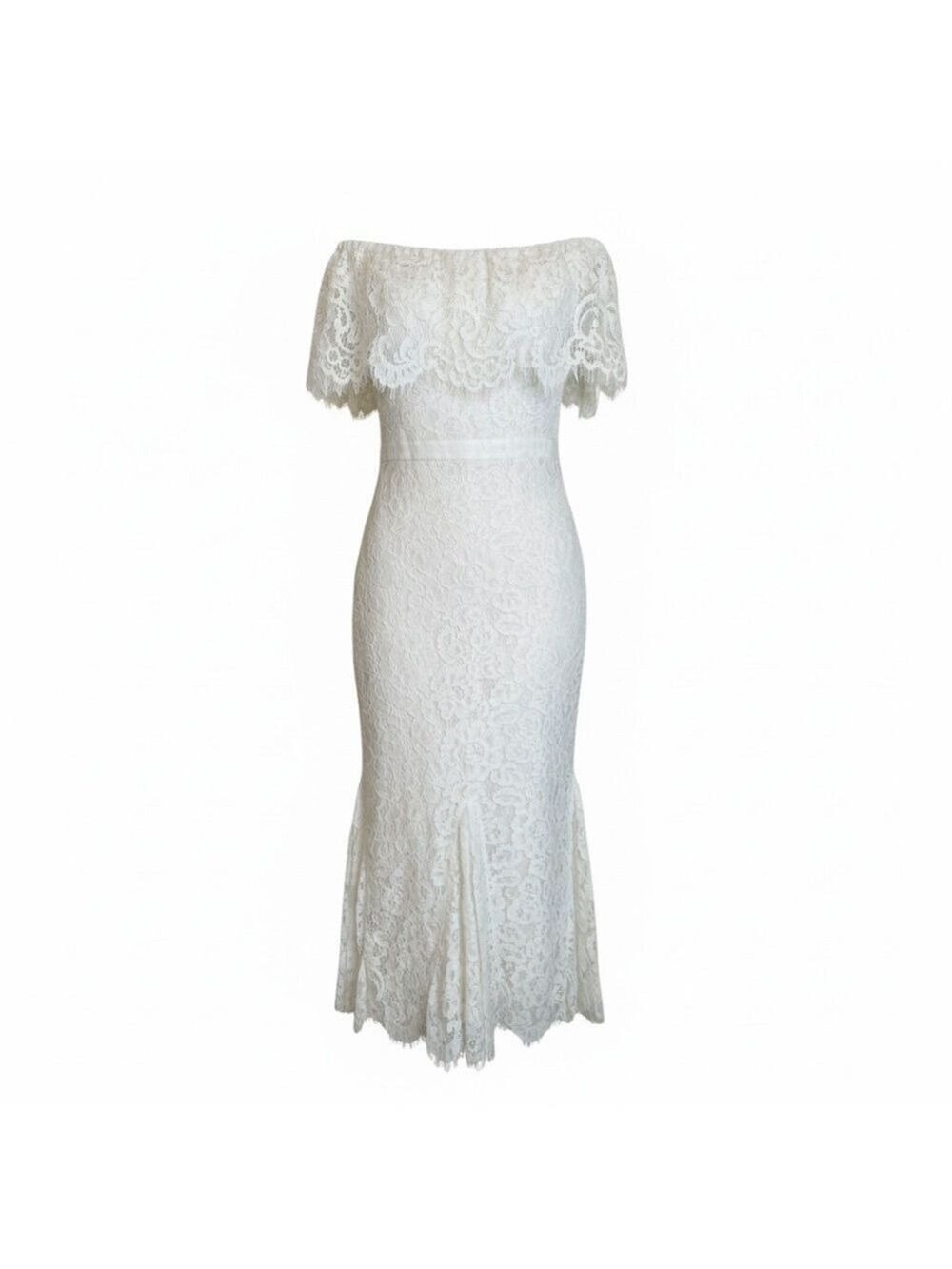 Just Me White Lace Off Shoulder Mermaid Midi Dress Small